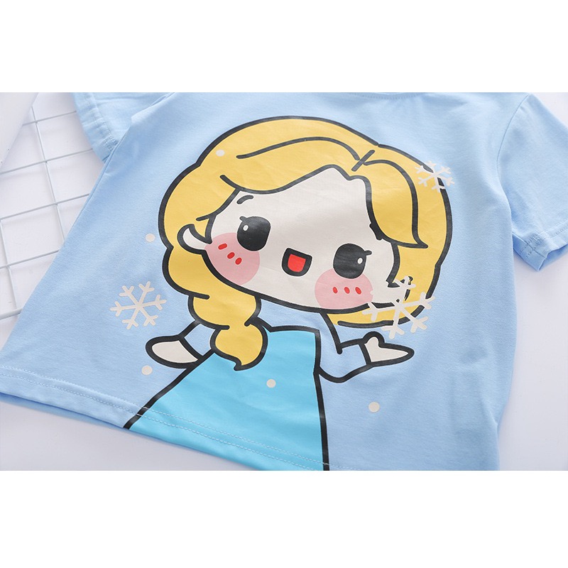 Setelan Anak Perempuan Kaos dan Rok Tutu Princess Frozen Elsa Mermaid Snow White Import Premium