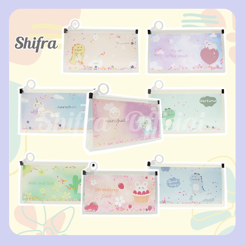 Shifra Tas Kosmetik Pouch Bag Mika Tempat Make Up Anti Air Animal Dino Narwhal