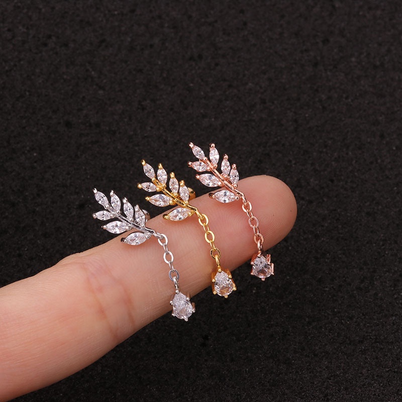 1Pc Trendy Cute Shiny CZ Circle Leaf Star Ear Studs Helix Piercing Cartilage Earring