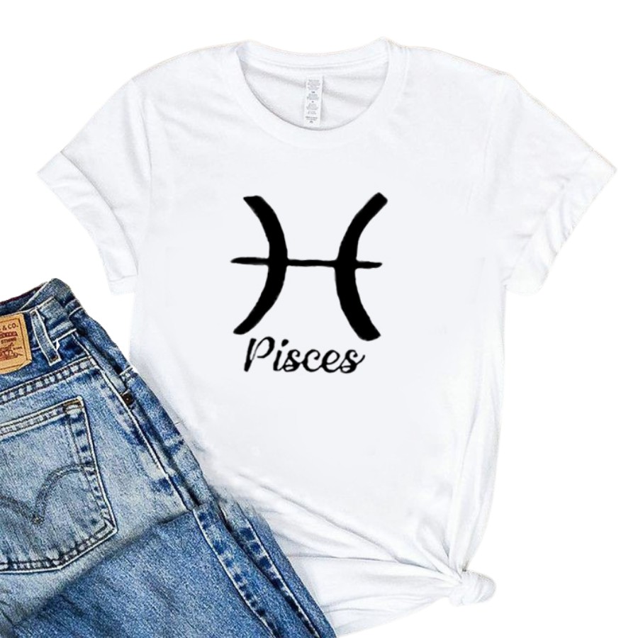 AWENSTORE - KAOS OBLONG ZODIAK PISCES BAJU ATASAN MURAH WANITA TSHIRT TUMBLR TEE