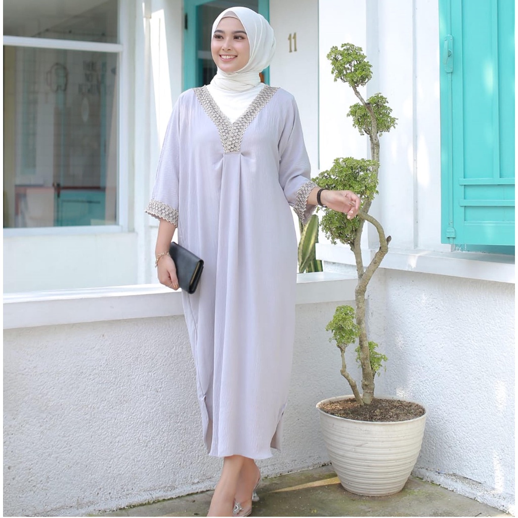 Gamis Muslimah Kaftan Bahan Crinkle Airflow Premium