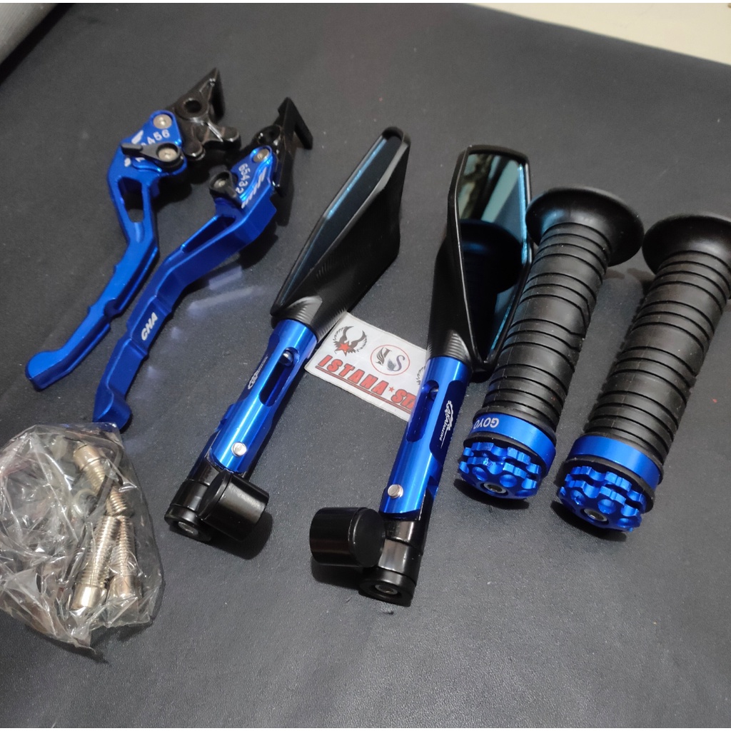 Handle Rem 1Set Nmax Kiri Kanan Full CNC Plus grip ring cnc plus spion tomok v2 cnc/BIRU