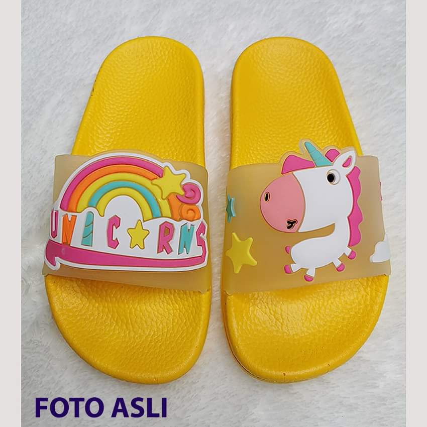  Sandal  Unicorn  Warna Kuning Slipper Anak  Perempuan 