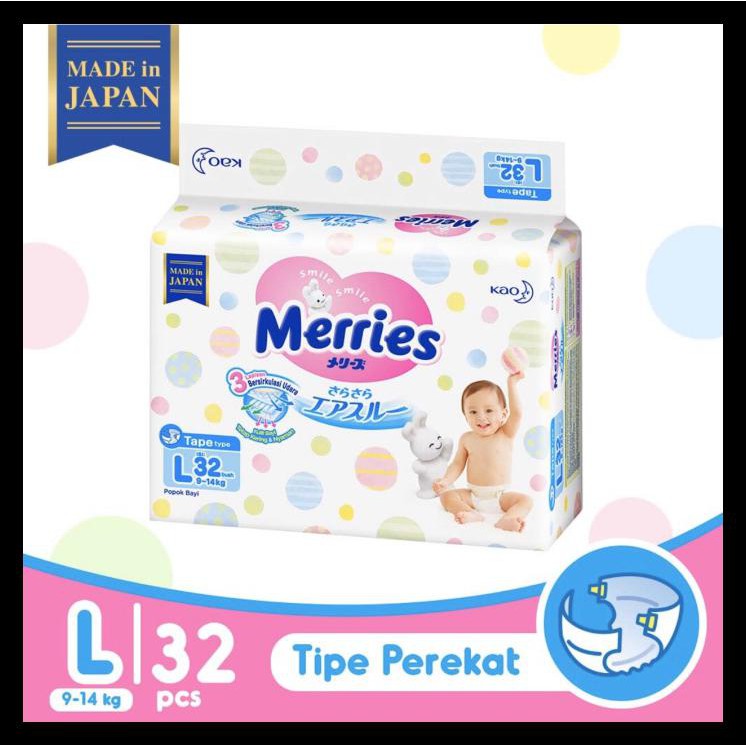 TERMURAH MERRIES Tape Premium L32, MERRIES Popok Perekat Premium L isi 32pcs