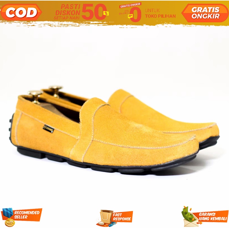 Slip On & Mules Pria Casual Bahan Kulit Suede Semi Formal Pull On Tanpa Tali Original 100% - Sepatu 