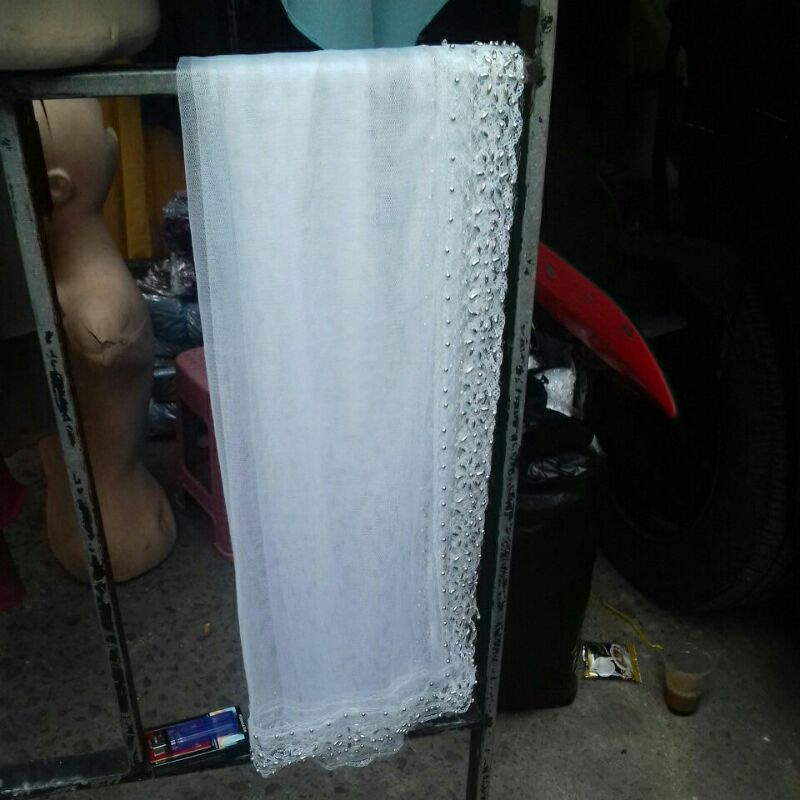 Selendang payet silver motif padi