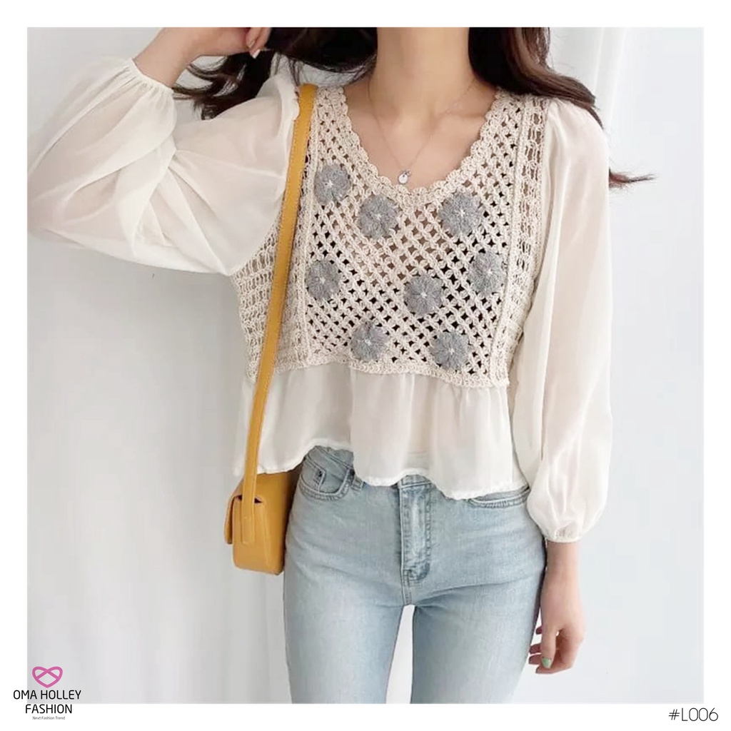 (COD) OH Fashion Korean Blouse Rajut Import Lengan Panjang Harga Spesial 🟠