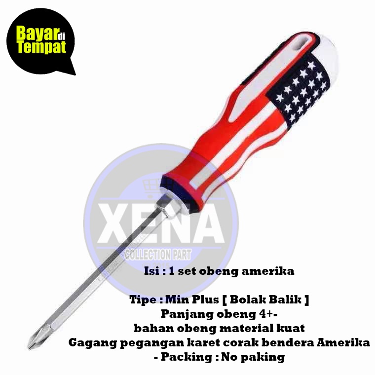 OBENG MIN PLUS AMERIKA 2IN1 OBENG BOLAK BALIK / OBENG 2 IN 1 JUMBO BODY BESAR (MOTIF USA AMERICA) 4INCH / MATA PLUS &amp; MINUS - + TERMURAH HIGH QUALITY