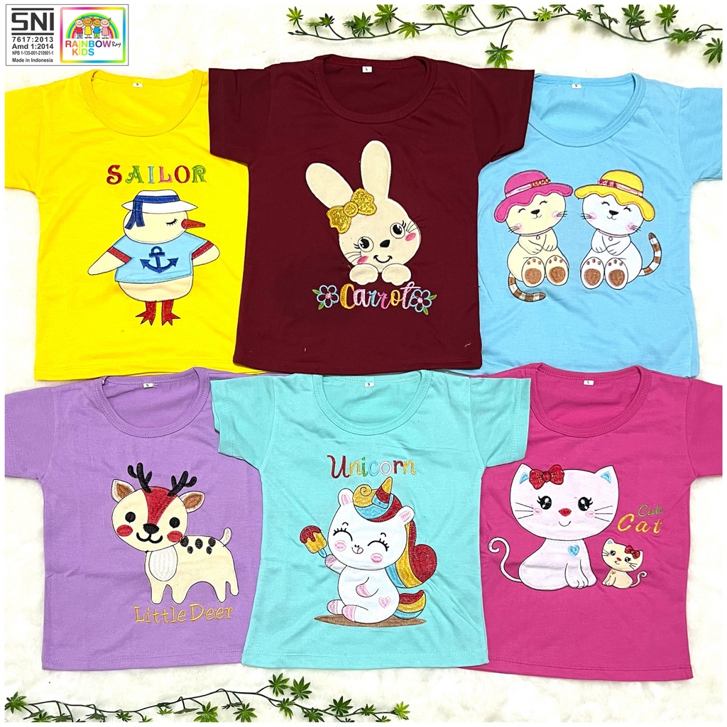 RAINBOW BAJU KAOS BAYI / ANAK CEWEK LUCU &amp; MURAH 1 - 7 TAHUN &quot;BORDIR Part 2&quot;