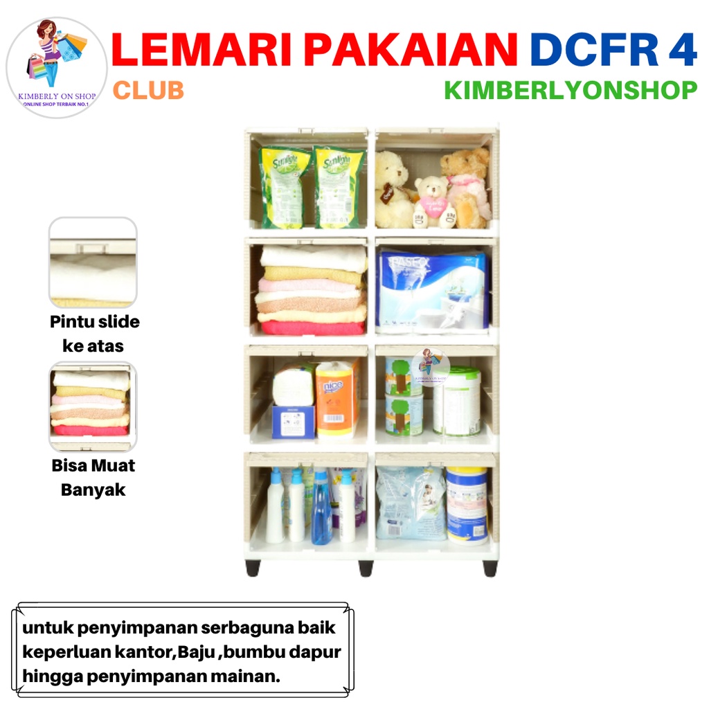 Lemari Pakaian Plastik Laci Clip Flip Double Susun 4 DCFR 4 Club