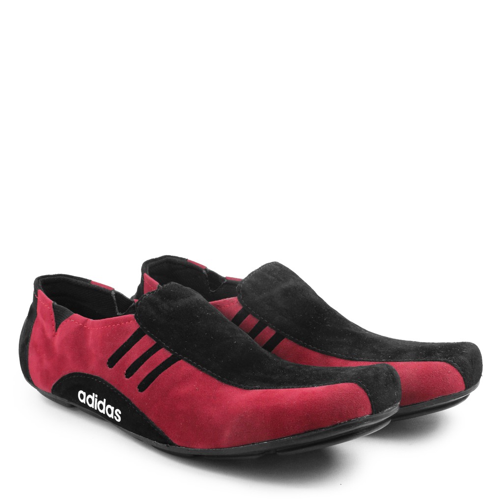 SALE!! Sepatu Selop Pria Adidas Neymar Hitam Merah Mokasin Suede Formal Kasual Slip On Kerja Laki