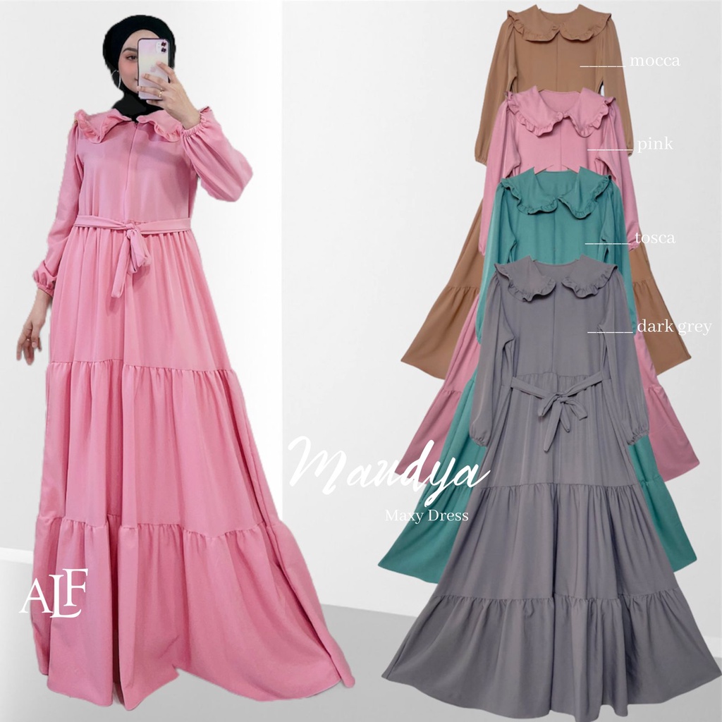 Maudya Dress | Gamis Polos Susun Kekinian | Gamis Kerah Kupu