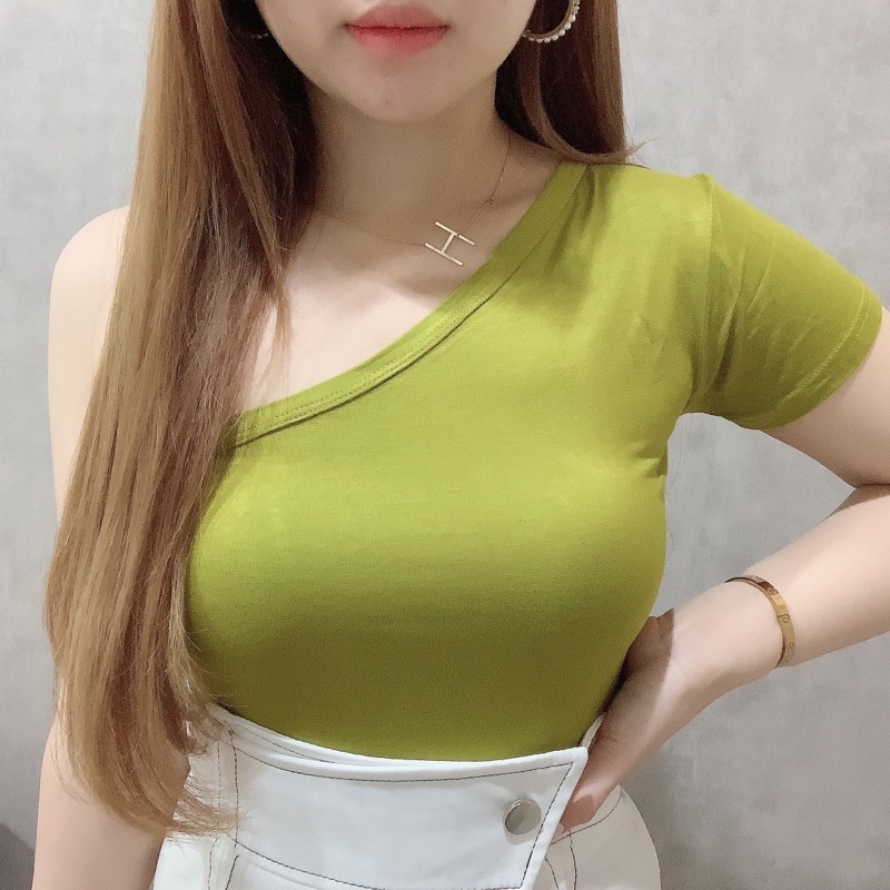 Neon One Shoulder Short Sleeve Top | Atasan Wanita Korean Fashion | Maimon Grosir