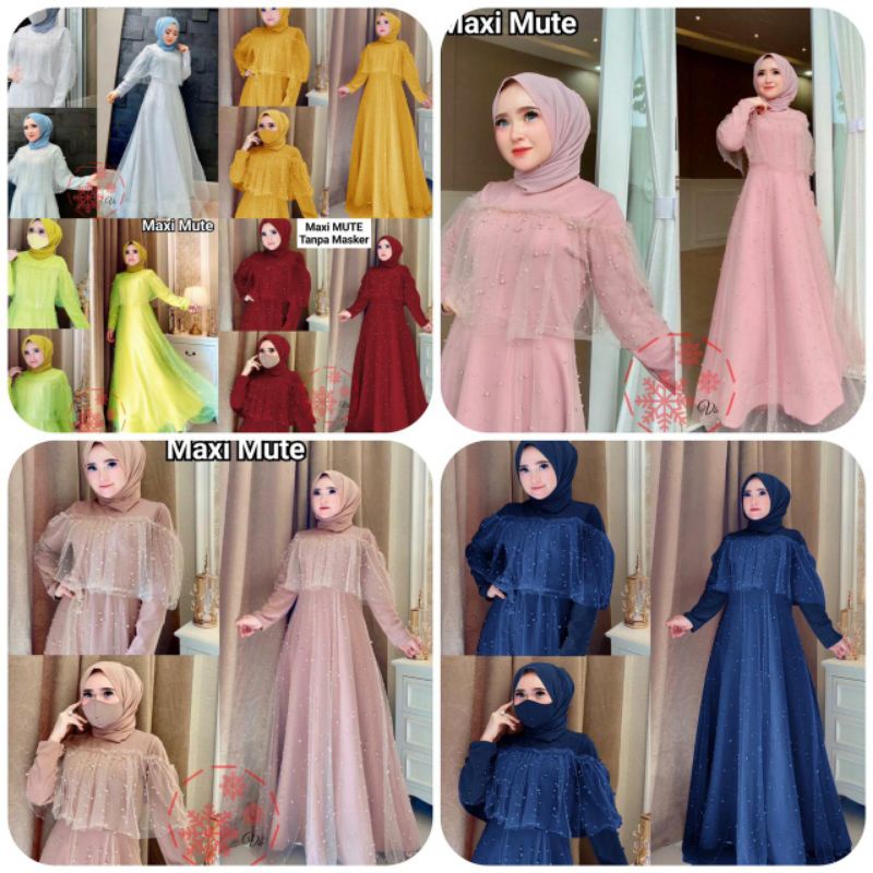 MAXI GAMIS MUTE GAMIS WANITA MUSLIM / MAXI DRESS BAHAN MOSCREPE KOMBY MUTIARA TANPA MASKER-8