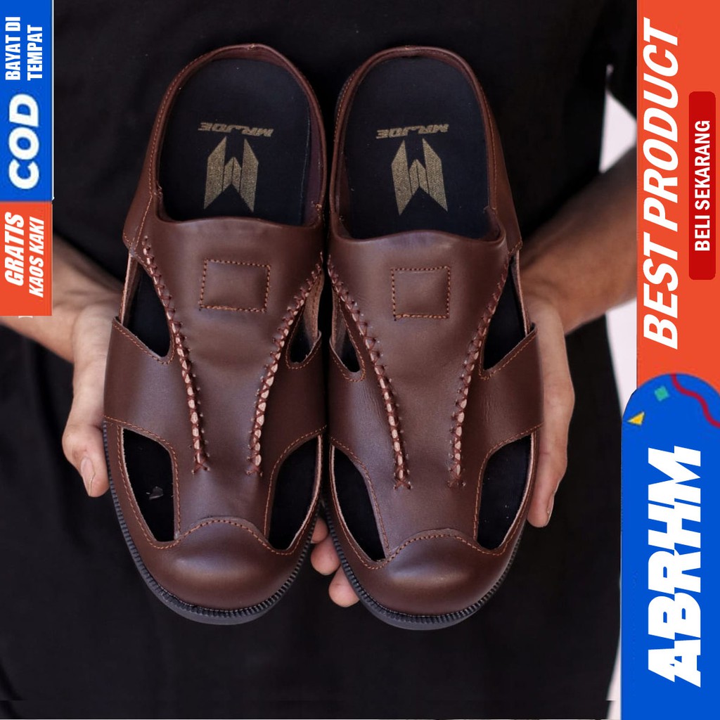 ABRHM X CONTRY Sandal Slide Pria Sandal Slop Pria Kulit Asli Sendal Selop Cowok / Cowo Bustong Keren