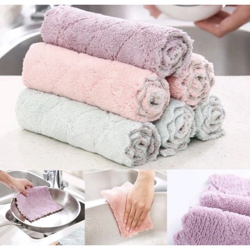 Kain Microfiber Lembut Lap Dapur Meja Dish Towel Fleece Kain Lap Minu Piring Dapur Anti Minyak