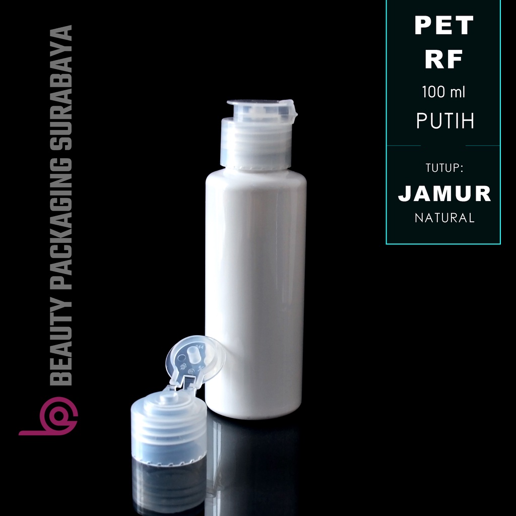 Botol Plastik PET 100ml RF Putih Tutup Fliptop Jamur