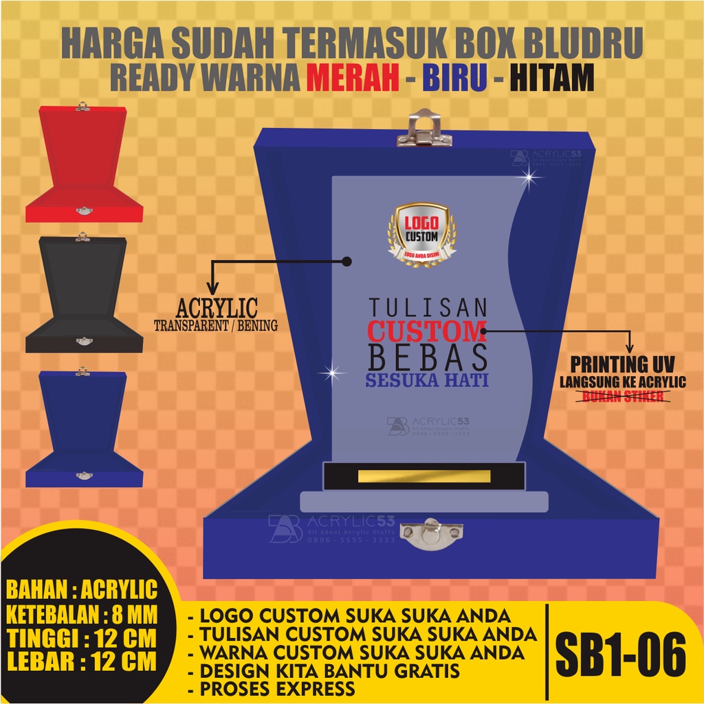PLAKAT, PLAKAT AKRILIK, PLAKAT ACRYLIC, PLAKAT CUSTOM, VANDEL, PIAGAM PENGHARGAAN 15X10 + BOX SN29