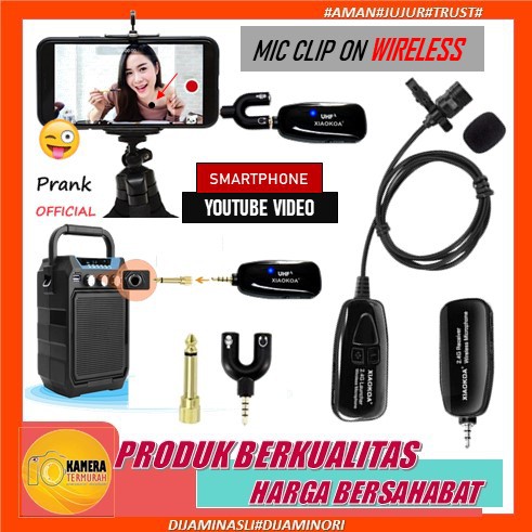 Microphone Mic Clip On Wireless UHF Youtuber PRANK VLOG untuk Smartphone HP /Kamera DSLR Mirroless