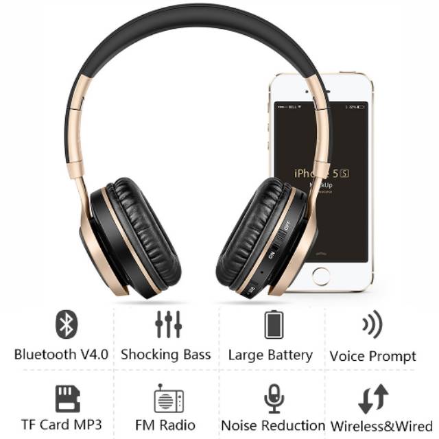 Sound Intone BT08 Bluetooth Headphone with FM Radio - Black Gold