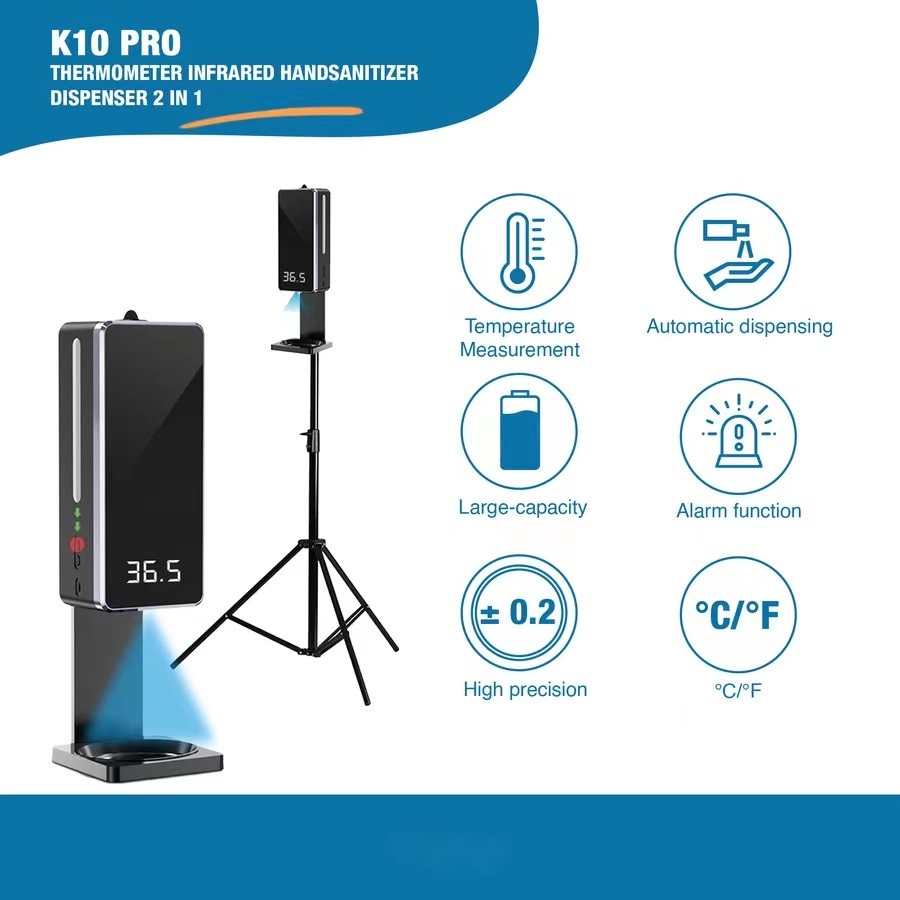 K10 PRO TERMOMETER INFRARED HAND SANITIZER DISPENSER OTOMATIS 2 in 1