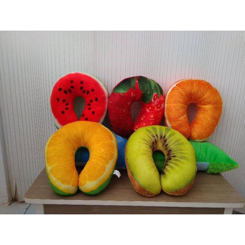 Bantal Leher Bentuk U Bahan Yelvo Motif Buah Lucu dan Imut