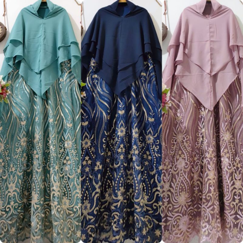 Gamis syari mewah brukat pesta murah