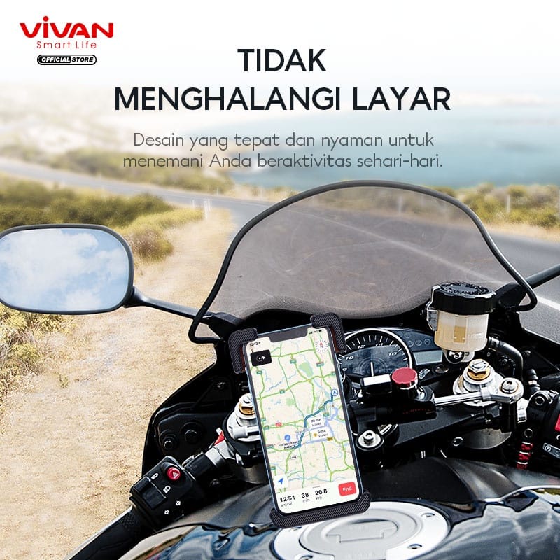 A - VIVAN Phone Holder Sepeda Motor VMH01 Bicycle Bike Motorcycle Black