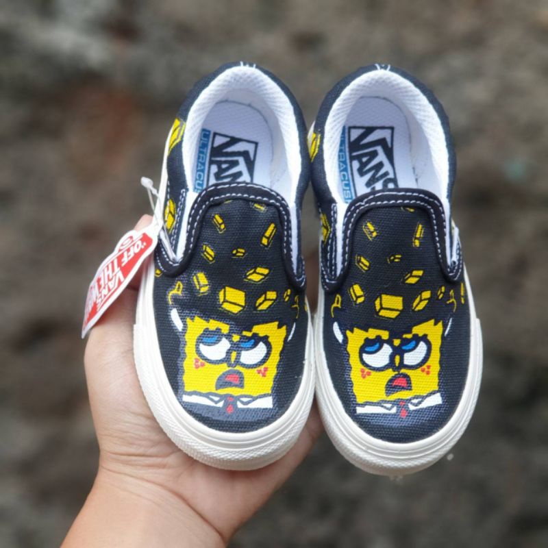 SEPATU ANAK VANS SLOP SPONGEBOB HITAM/CREAM LAKI PEREMPUAN MURAH