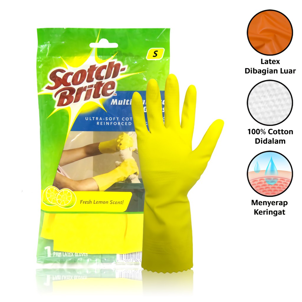 SARUNG TANGAN LATEX KARET SCOTCH BRITE ID-85 S/M/L SERBAGUNA 3M GLOVES