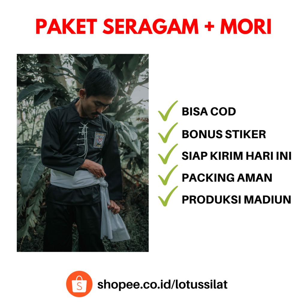 [Bisa COD] Paket Lengkap Seragam Silat Sakral Warga PSHT SH Terate dan Sabuk Mori PRIMISIMA 3 Meter 