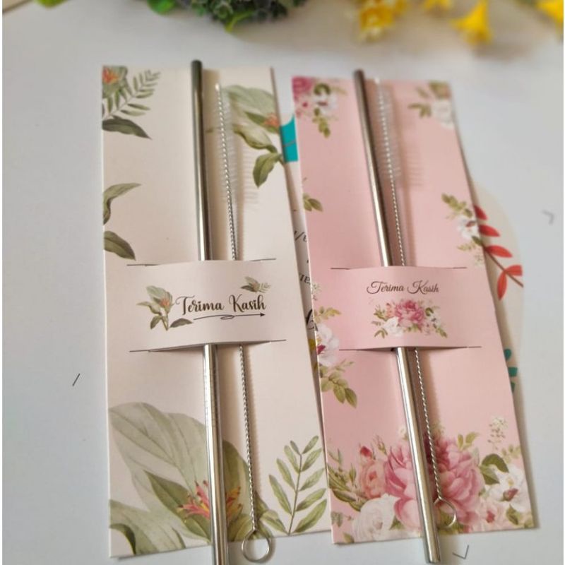 souvenir sedotan stainless + pembersih sedotan