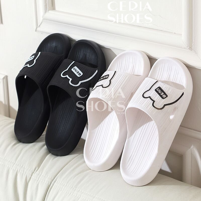 PVC Sandal Slop Kokop Wanita Import Motif Bear Korean Slippers Bahan Empuk Lentur Elastic Karet Non-Slip 2304