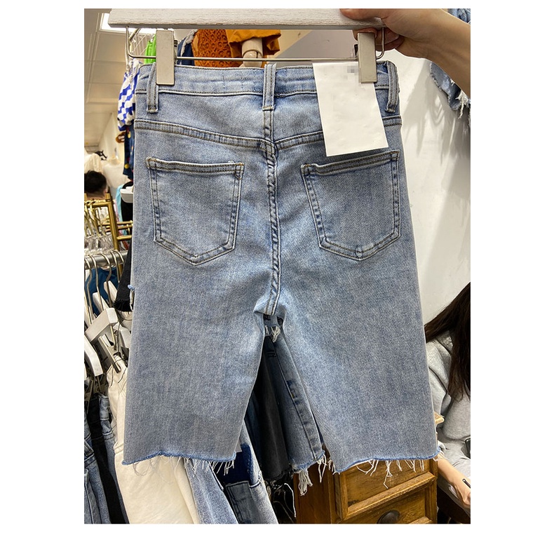 【Cewek_id】Celana Jeans Pendek 3/4 Stretch Fashionable ripped jins highwaist pants kekinian 2023