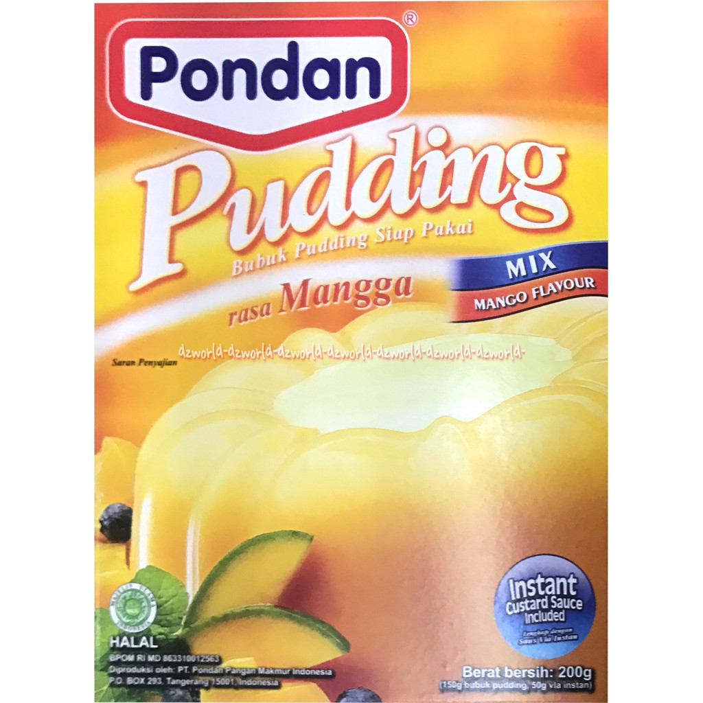 Pondan Pudding Bubuk 200gr Puding Siap Pakai Mix Chocolate Stroberi Mangga Tepung Puding Instan Premik 200 gr