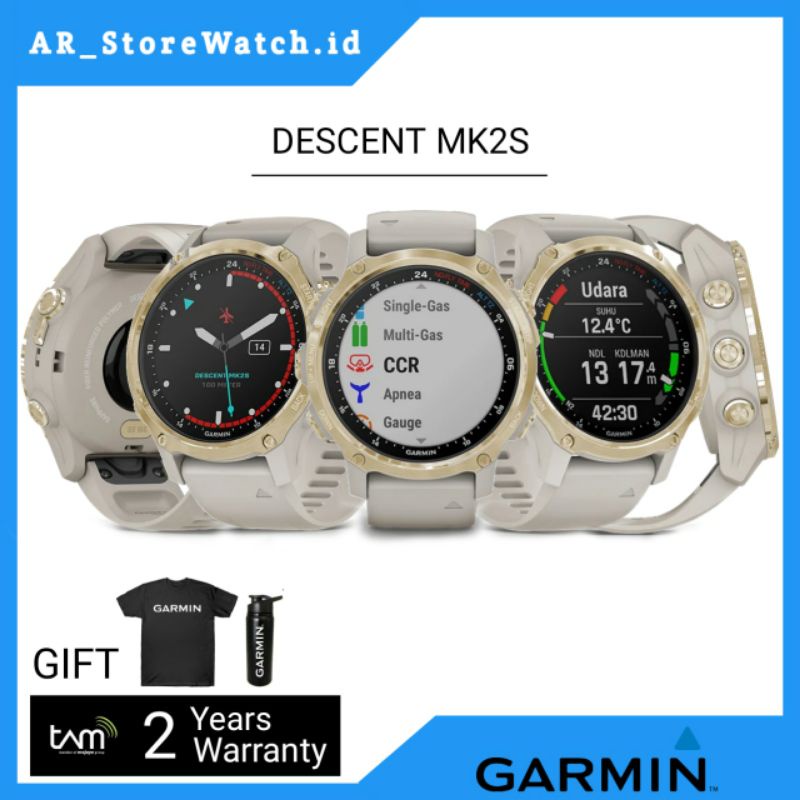 GARMIN Descent Mk2s Light Gold Jam Tangan Smartwatch Original Produk Tam & Garansi Resmi Tam 2 Tahun