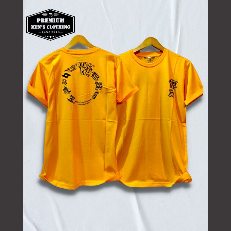 Kaos Distro Merek Queen Beer Warna Kuning Baju Pria Setelan Kasual