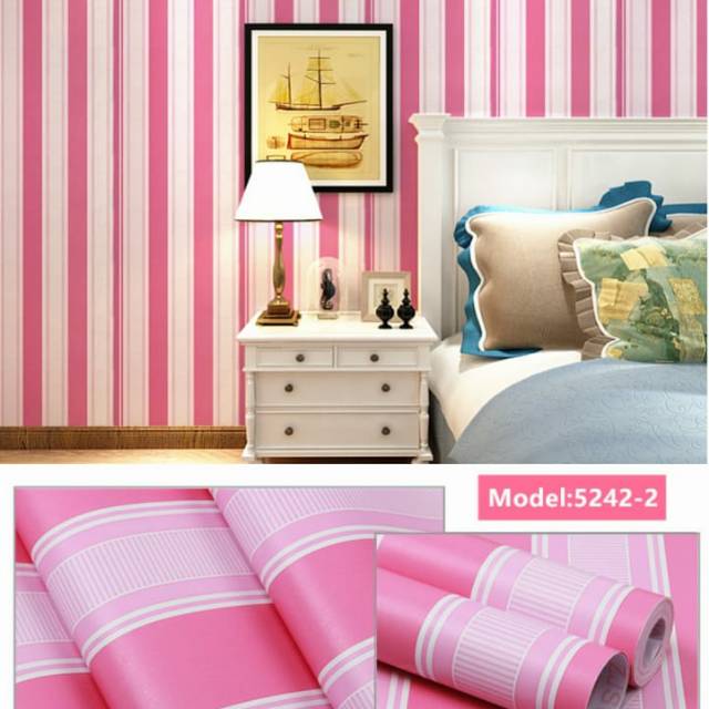 WALLPAPER STIKER DINDING MOTIF SALUR PINK