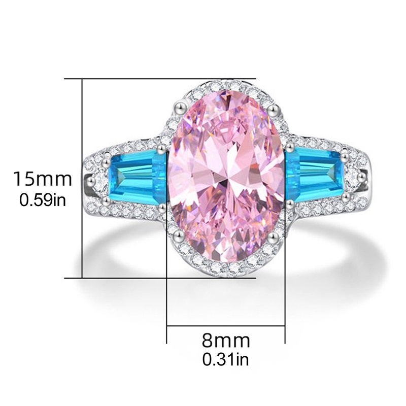 Cincin Wanita Bentuk Oval Kubik Zirkonia Warna Putih Kuning Pink Untuk Aksesoris Pernikahan