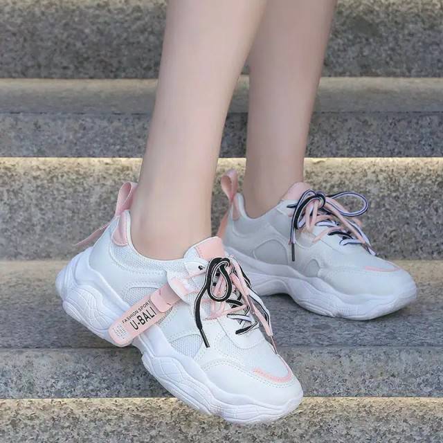 Sepatu Kets Wanita Tali - Pink Putih