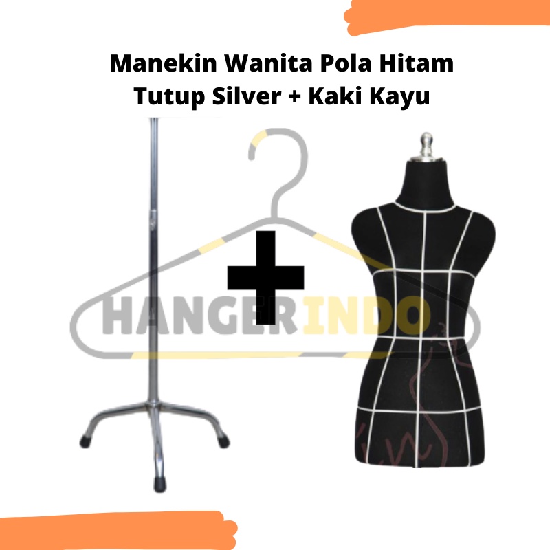 Manekin Wanita Pola Hitam Tutup Silver Kaki Besi | Patung Baju Wanita | Mannequin | Patung Manekin | Manekin Set