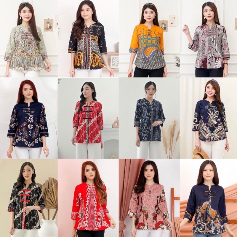 Evercloth Nuly Blouse Wanita Atasan Wanita Batik Couple Top Jumbo Dress / 124 / MIX