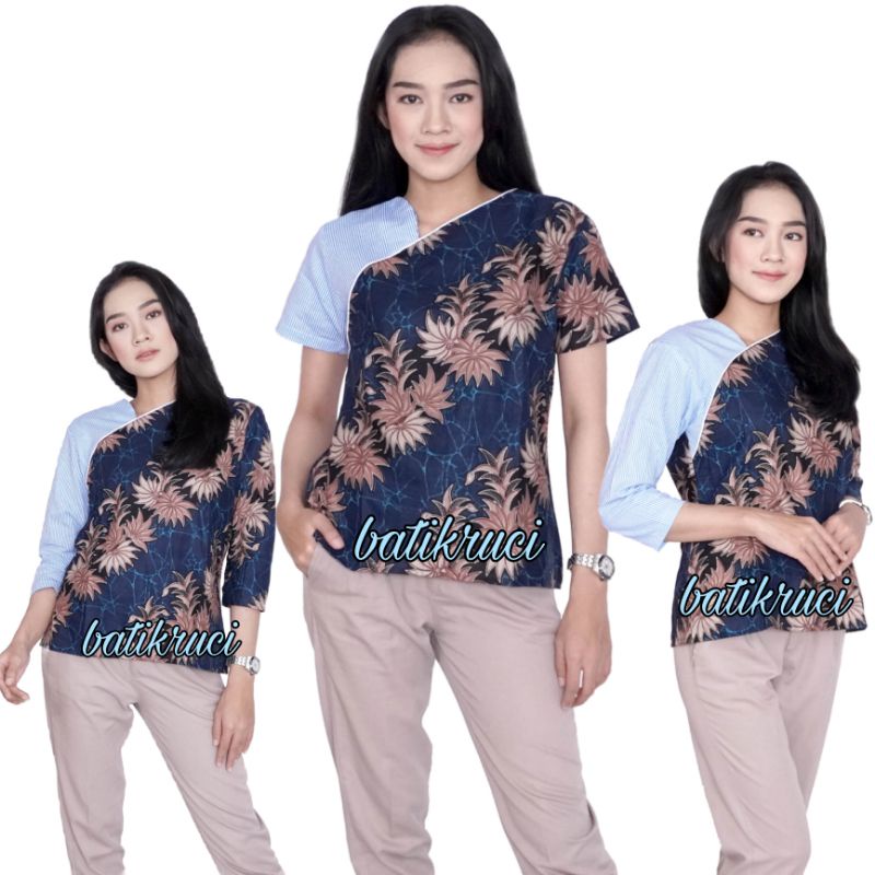 Jual Blouse Batik Wanita Modern Motif Model Kombinasi Trend Masa Kini