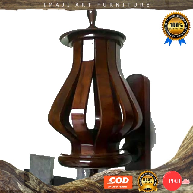 [ COD ] Lampu dinding tempel hias model keranjang dekorasi teras rumah taman unik dari kayu jati blo