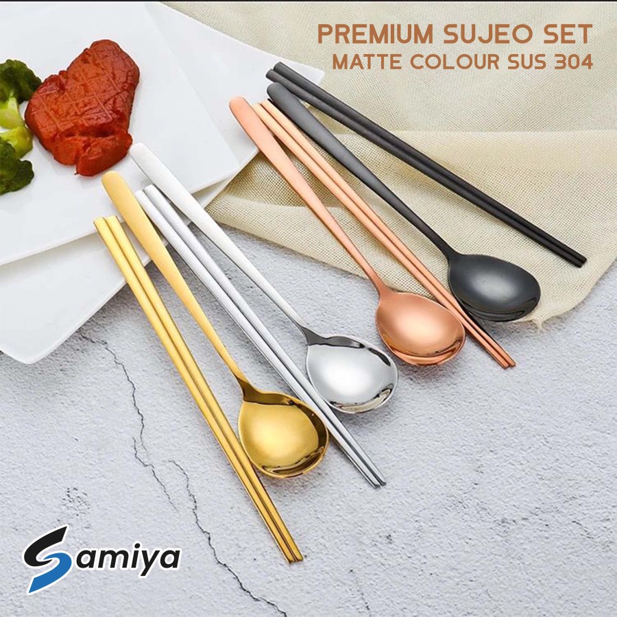 Spoons chopsticks cutlery set / sendok sumpit makan set korea matte