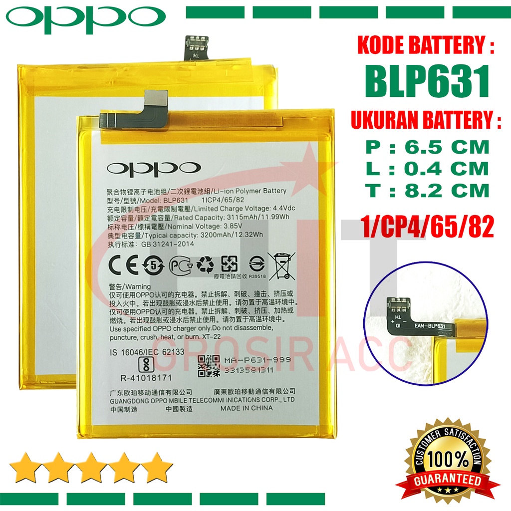 Baterai Battery Ori BLP631 Oppo F5, F3, F5 Plus, A77