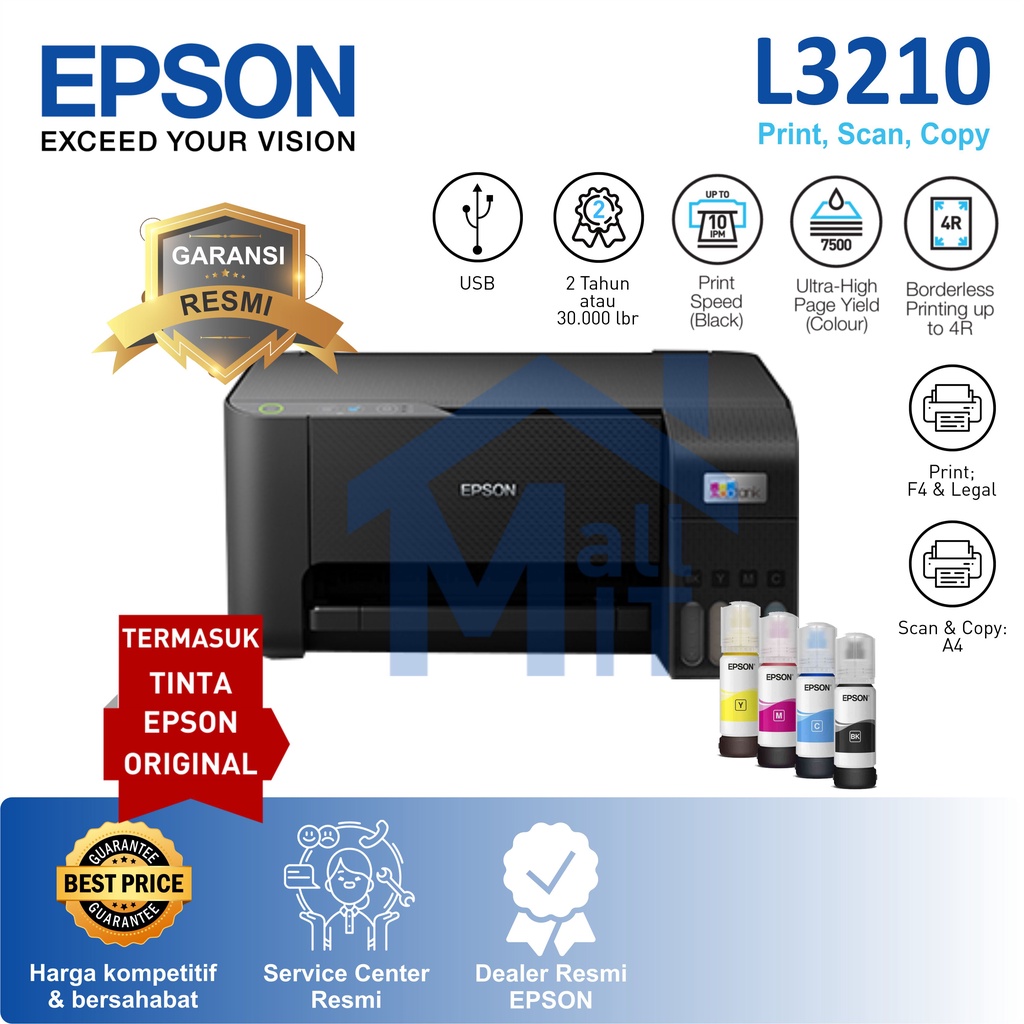 MDN PRINTER EPSON L3210 L-3210 L 3210 3 IN 1 PENGGANTI EPSON L3110 Print Scan Copy A4 All in One Garansi RESMI