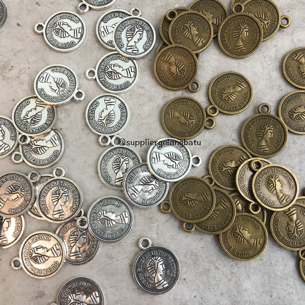 Aksesoris bandul koin charms logam coin SILVER bahan gelang kalung