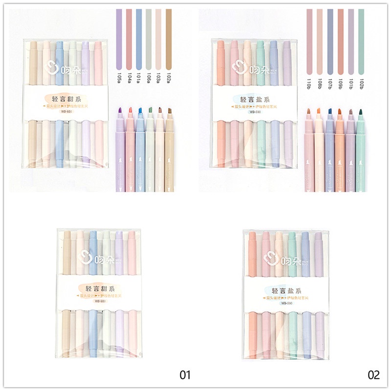 TK 6Colors/Set Double Tip Highlighter Candy Color Marker Pen Multi-colors Midliner Pastel Highlighter Set Stationery