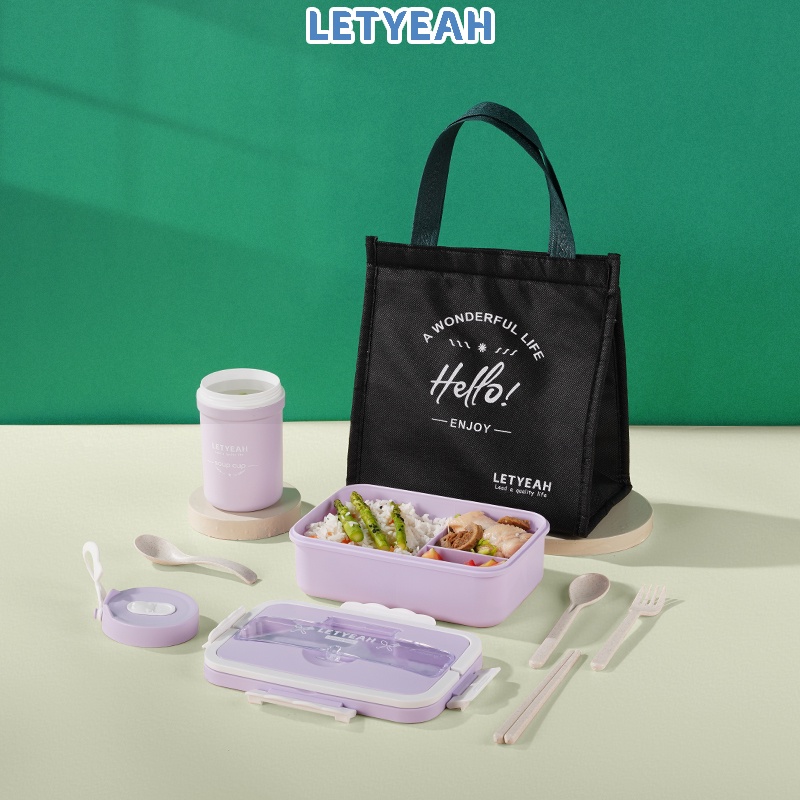 Tempat Makan LetYeah Tempat Makan Set Tas / 1L Kotak Makan Set 330ml Cup Sup/ Lunch Box Set(Q5A8) PR